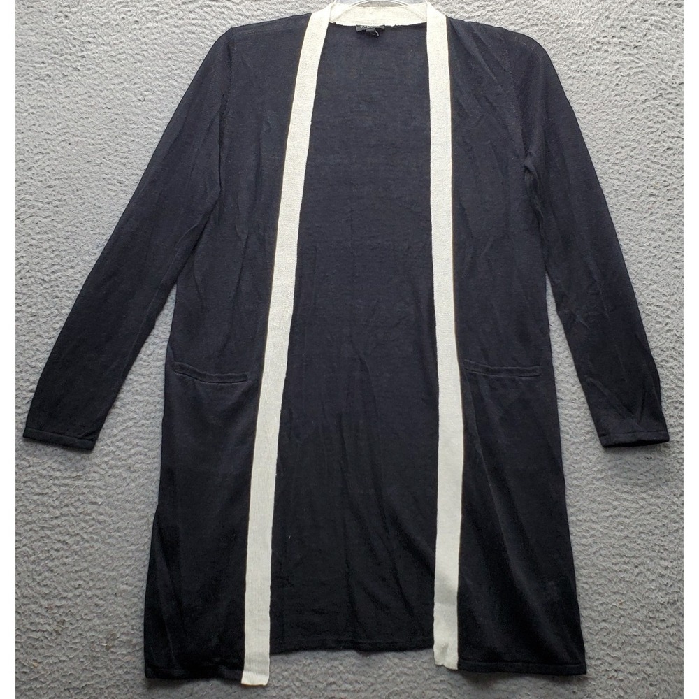 Talbots Long Line Duster Cardigan Womens PS Black Linen Lightweight Open Front